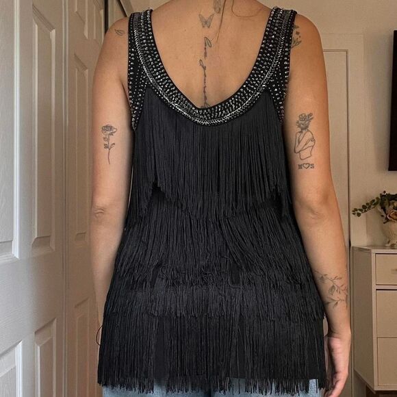 Vintage Cache Black Fringe Tank – Size L - Picture 3 of 5